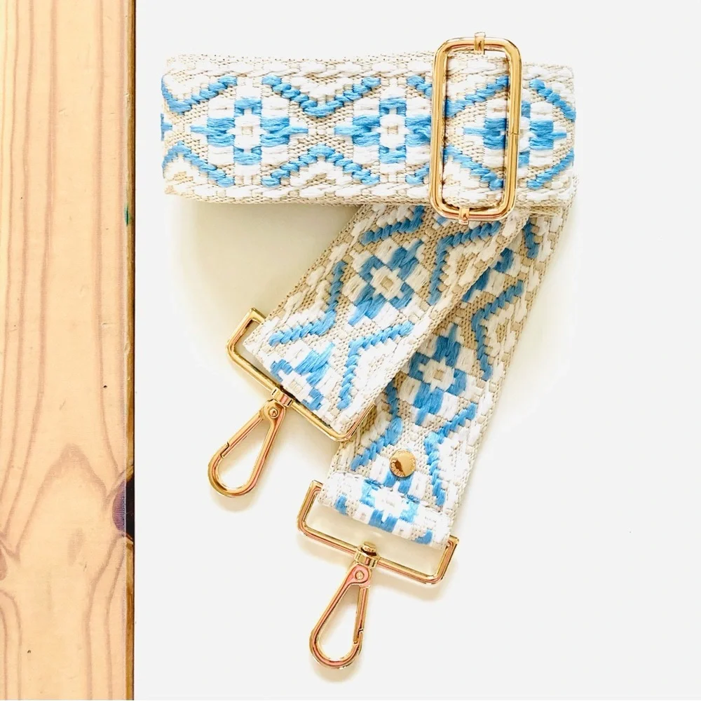 Pom Pom London Blue and White Bag Strap